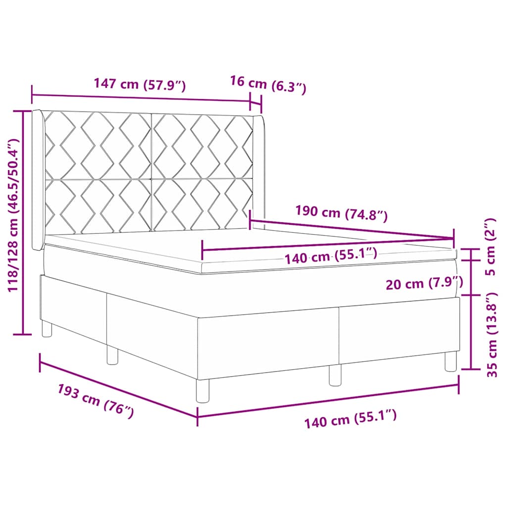 Boxspring Bed with Cushions Black 190 x 140 cm Fabric