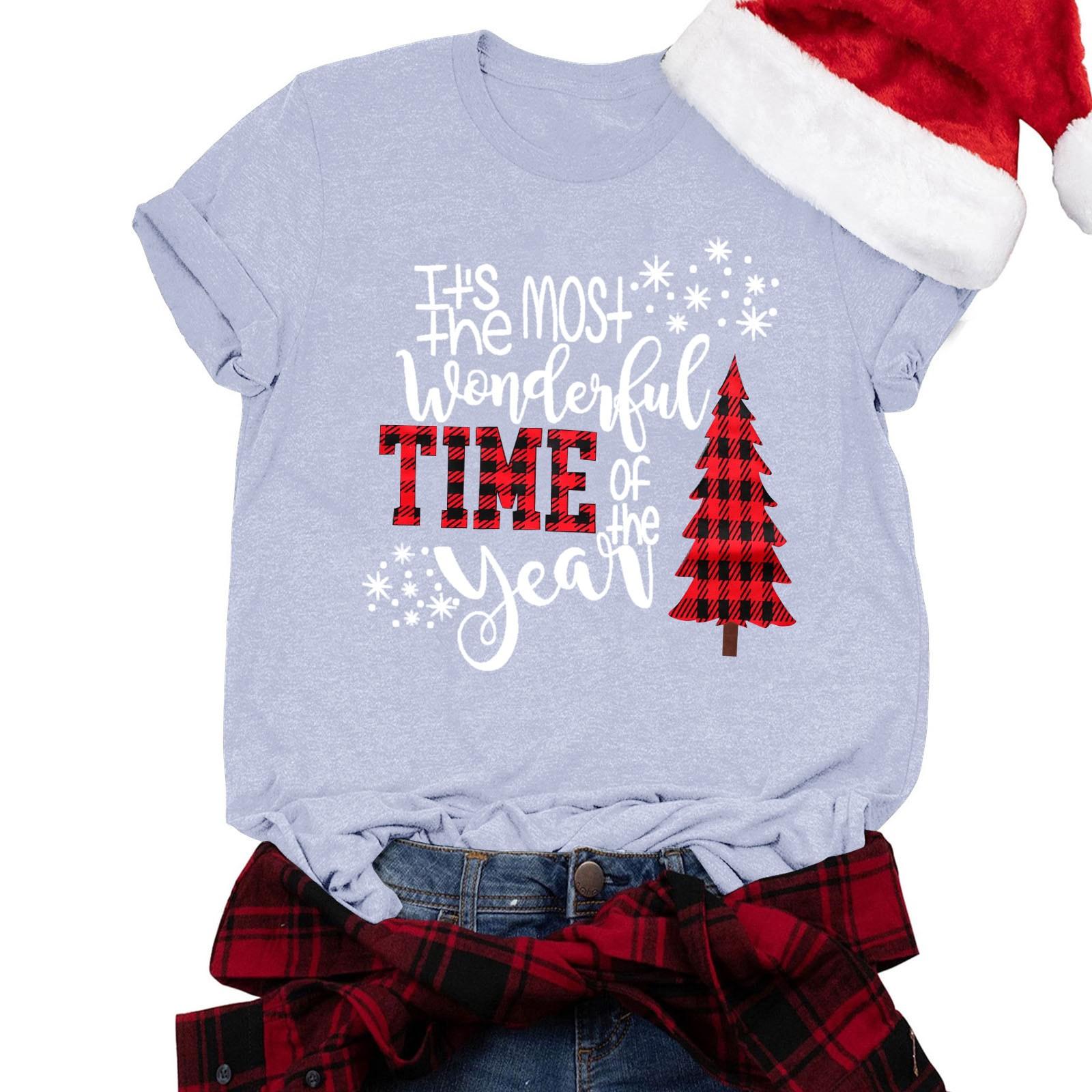 

Женская футболка, повседневный свободный рождественский пуловер с круглым вырезом и коротким рукавом с принтом XL