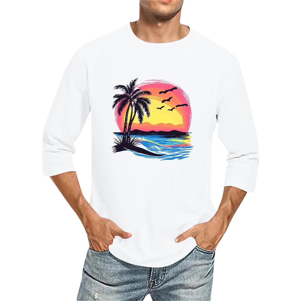 Jednobarevné pánské tričko s kulatým výstřihem a tříčtvrtečním rukávem