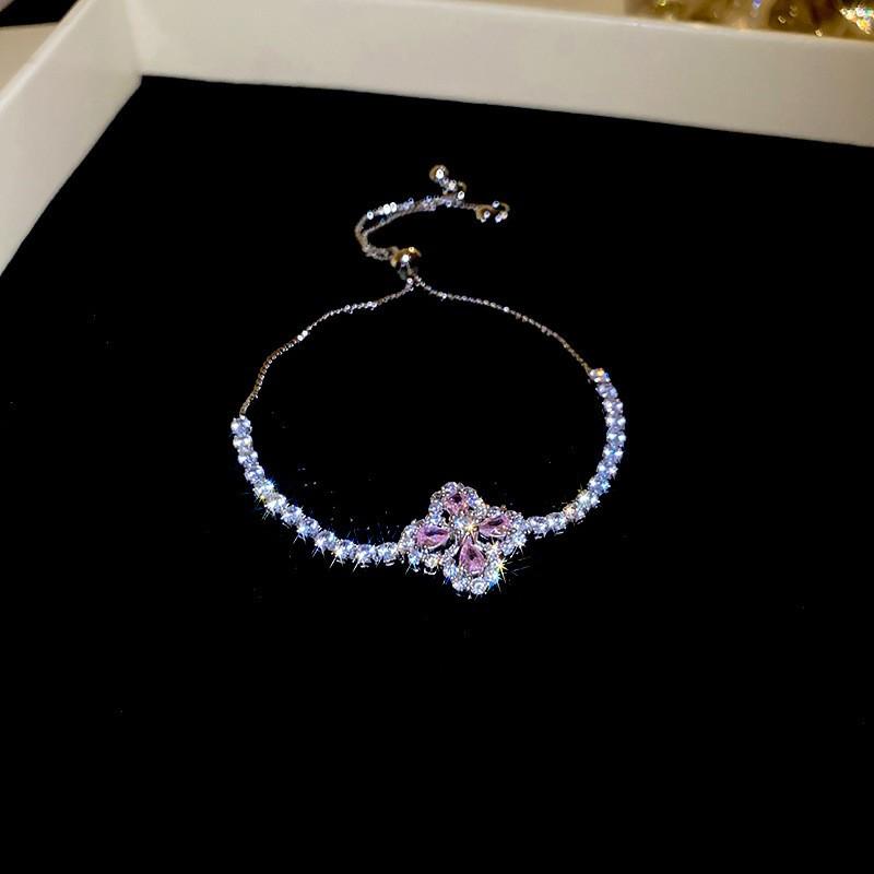 Pulsera coreana ajustable de flor de rombo de circón - Joyería elegante y versátil para mujer