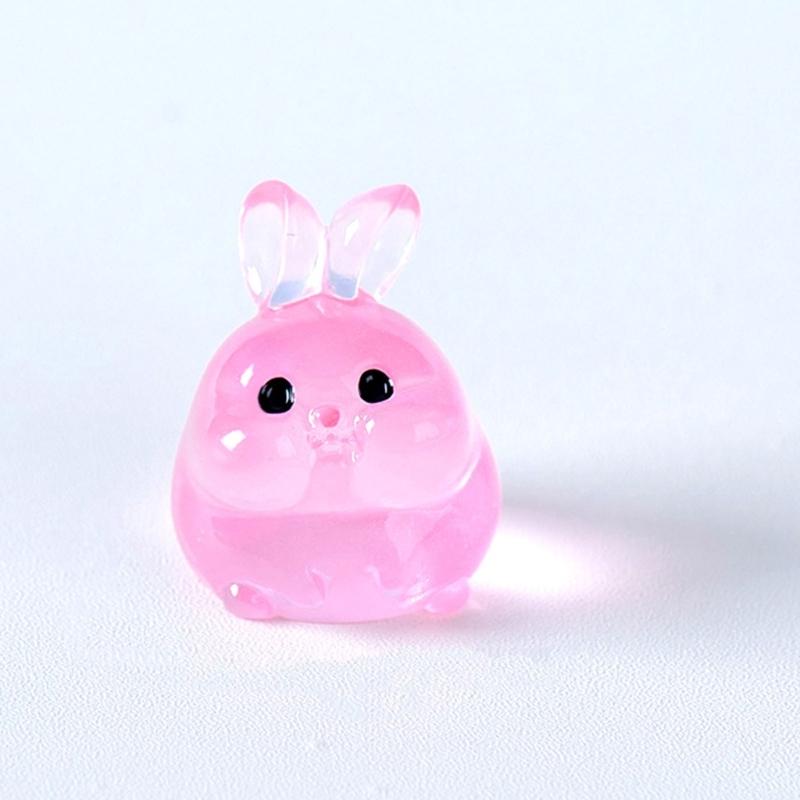 6 Piece Resin Rabbit Figurine Set with Glow Feature Miniatures Rabbit Ornament for Bedroom, Living Room, Study