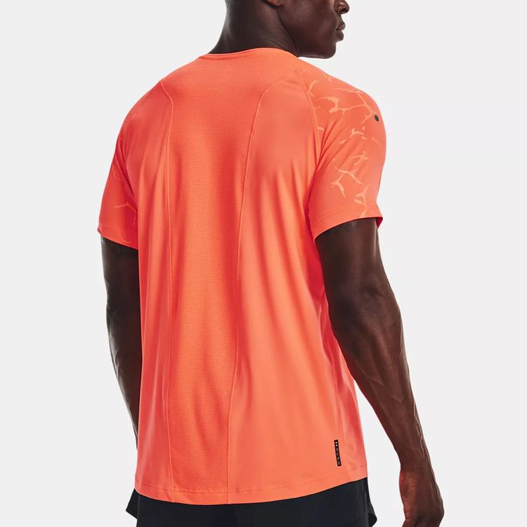Under Armour Rush Series Solid Color Embossed Print Training Round Neck Dopamine Short Sleeve T-Shirt Men Tops Orange 1376790-877