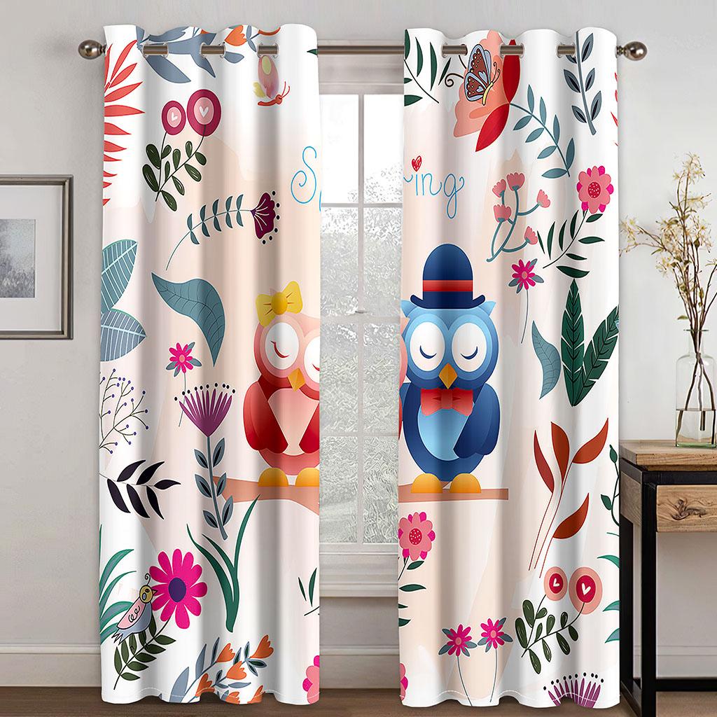 Cheap Kids Cartoon Owl Cute Baby Girls Boy Children's 2 Pieces Thin Curtains for Living Room Bedroom Window Decor