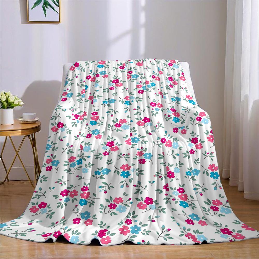 Coral Blue Buds Flannel Blanket Warm Soft Halloween Christmas Couch Warm Cozy Decorative Decor Gift for All Season