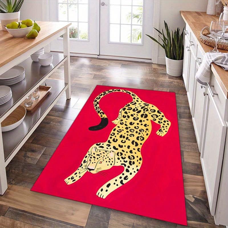 Crystal Velvet 1pc Leopard Pattern Non Slip Carpet, Machine Washable And Fatigue Resistant Carpet, Very Suitable for