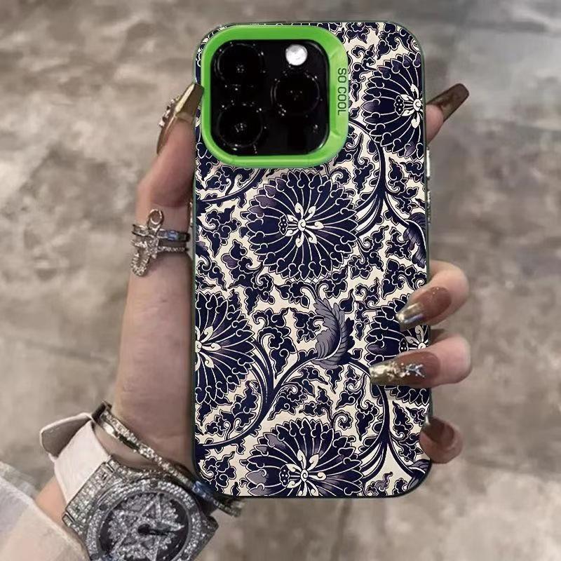 Retro Blue Pattern for Apple iPhone 14/15 Pro, 16 Pro Max, 17 Air - Trendy & High-end Design