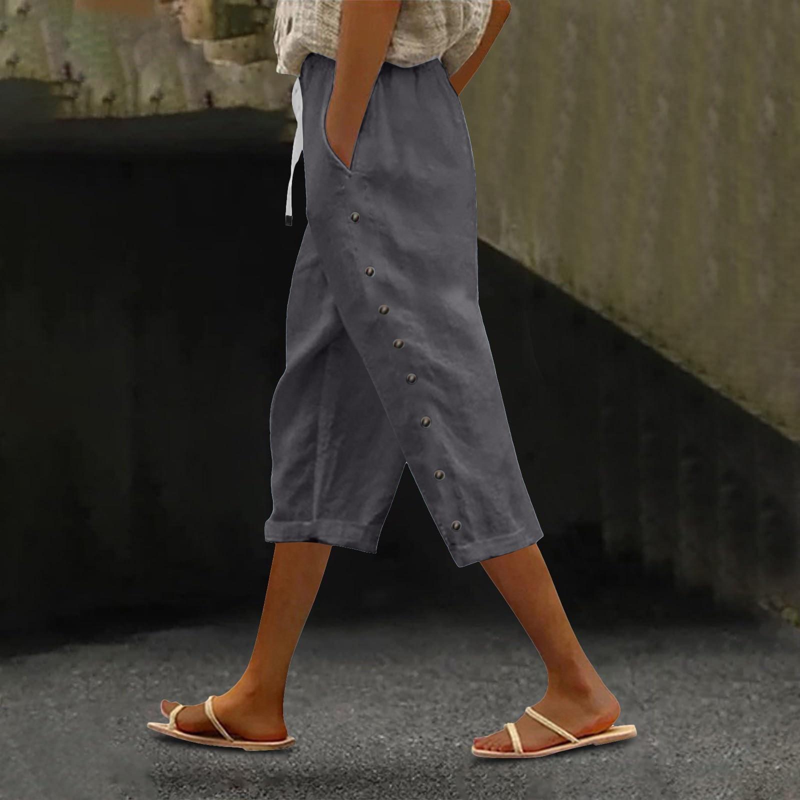 

Женские модные свободные повседневные брюки длиной 3/4 с застежкой на пуговицы и шнурком XL