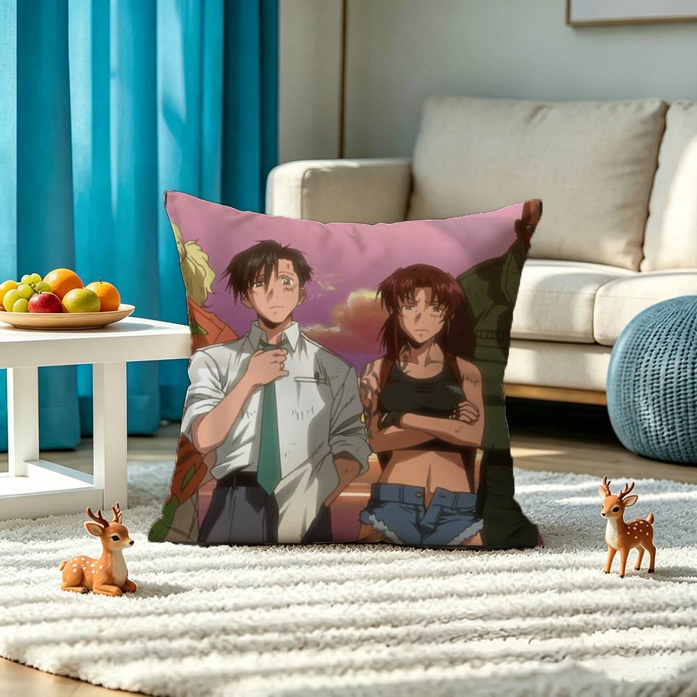 Black -L-Lagoon ANIME Square Double-Sided printed Pillow Case Bedroom Bedside Pillow Sofa Cushion Cover