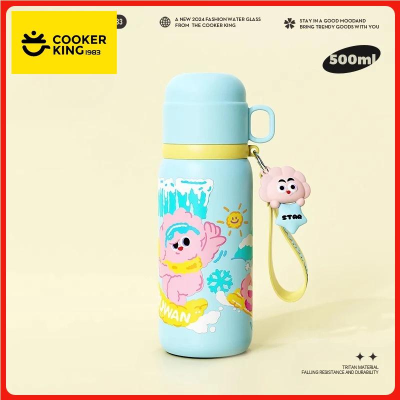 

COOKER KinG 500ML Thermos Cup for Children Stainless Steel Straw Cup Keep Cold and Hot Travel Mug School Thermal Water Bottles 500ML синий