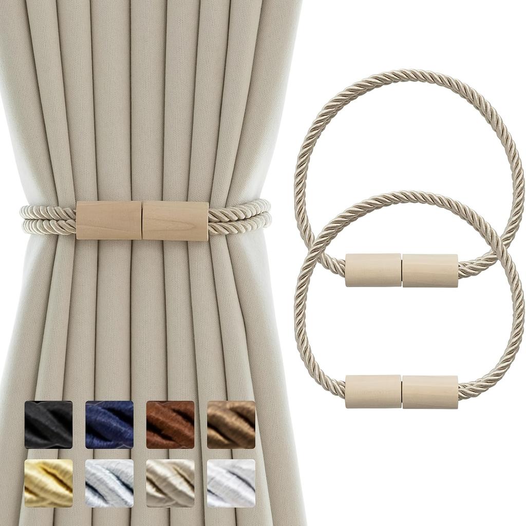 2pcs Curtain Tiebacks Magnetic Boho Curtain Holders for Drapes Rope Curtain Tie Backs for Curtains Window Treatment Holdbacks for Home Decorative