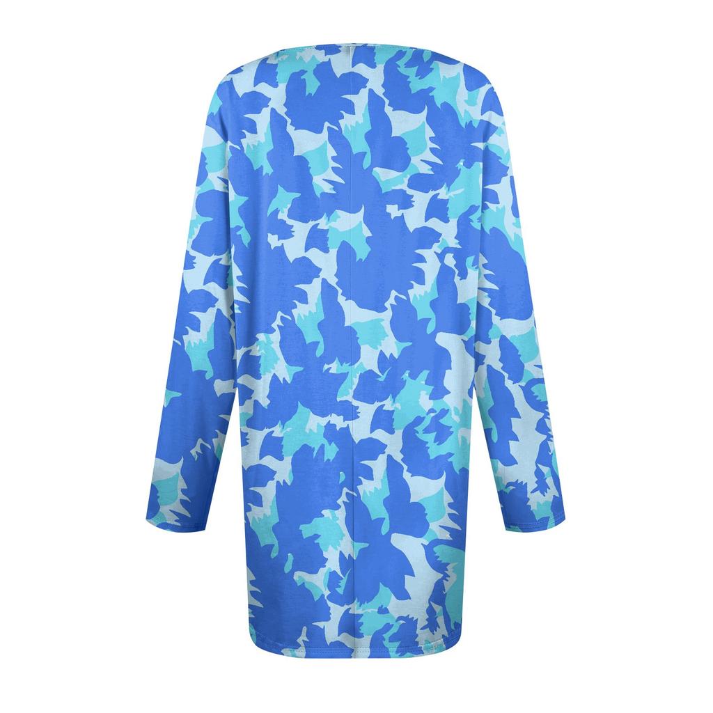 Damen Übergröße Oberteil, Gartenkragen Langarmhemd, Modisches Blumenmuster Freizeit-Top