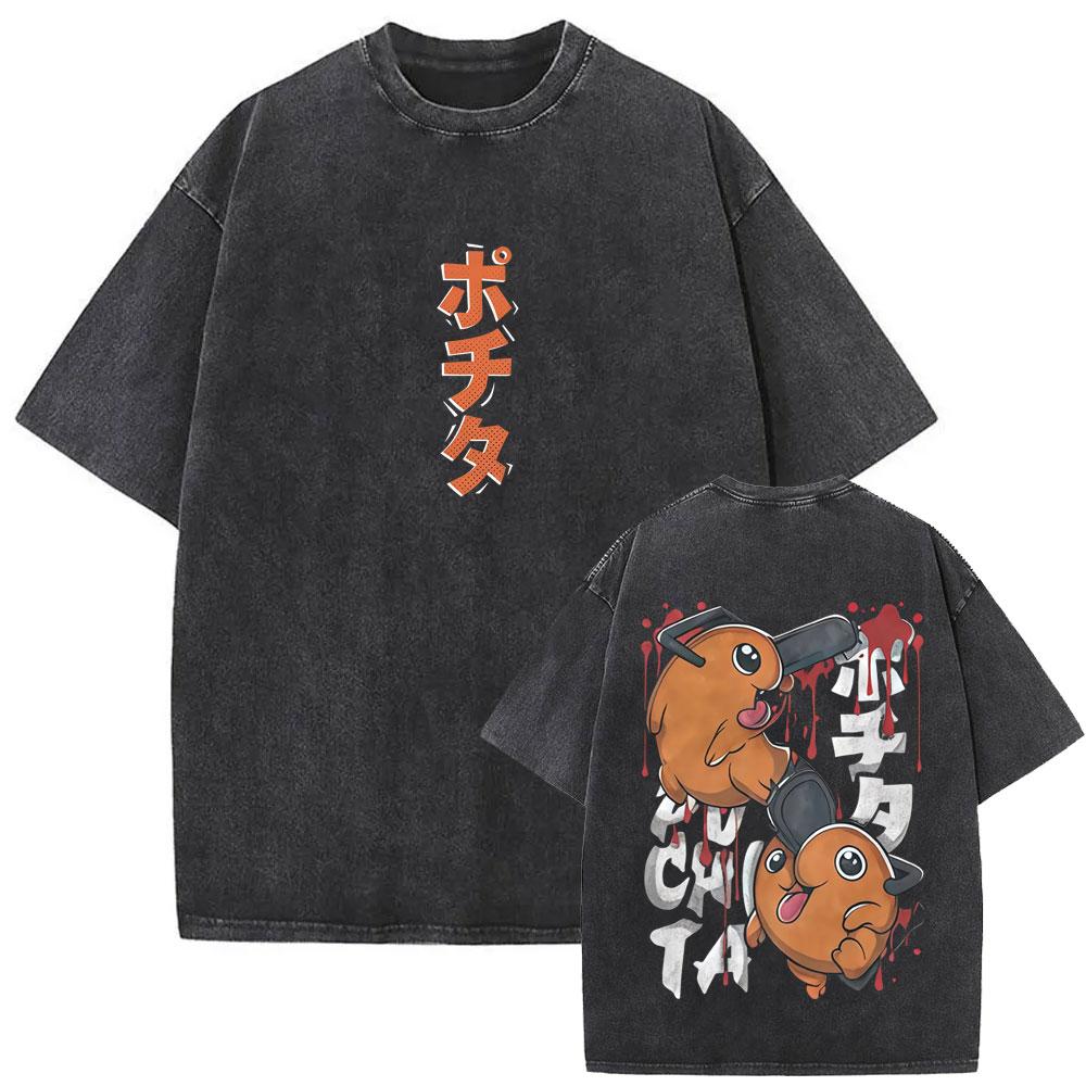 Japanese Anime Chainsaw Man Washed Vintage Print Tshirt Cartoon Reze Graphic T Shirt Men Women Manga Casual Oversized T Shirts