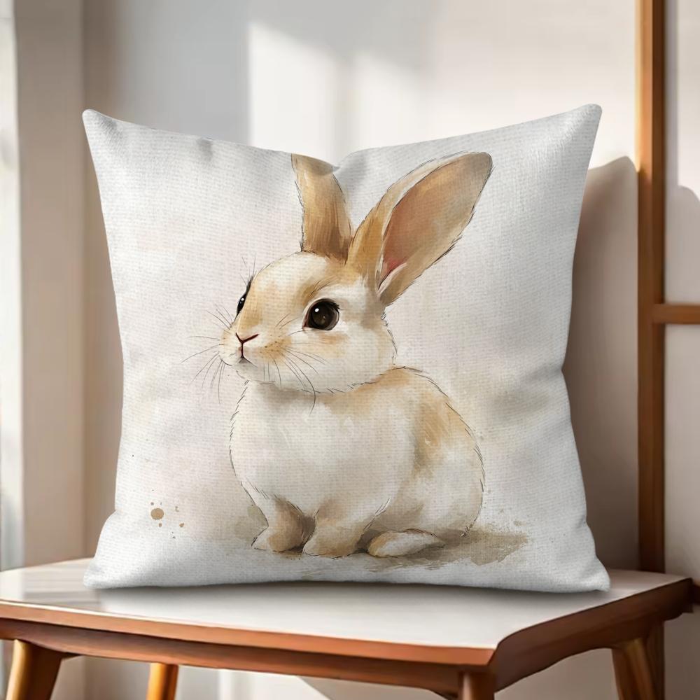 Cute Retro Bunny Cushion Cover Natural Linen Organic Fabric DoubleSided Printing Couch Pillow Covers Home Decor