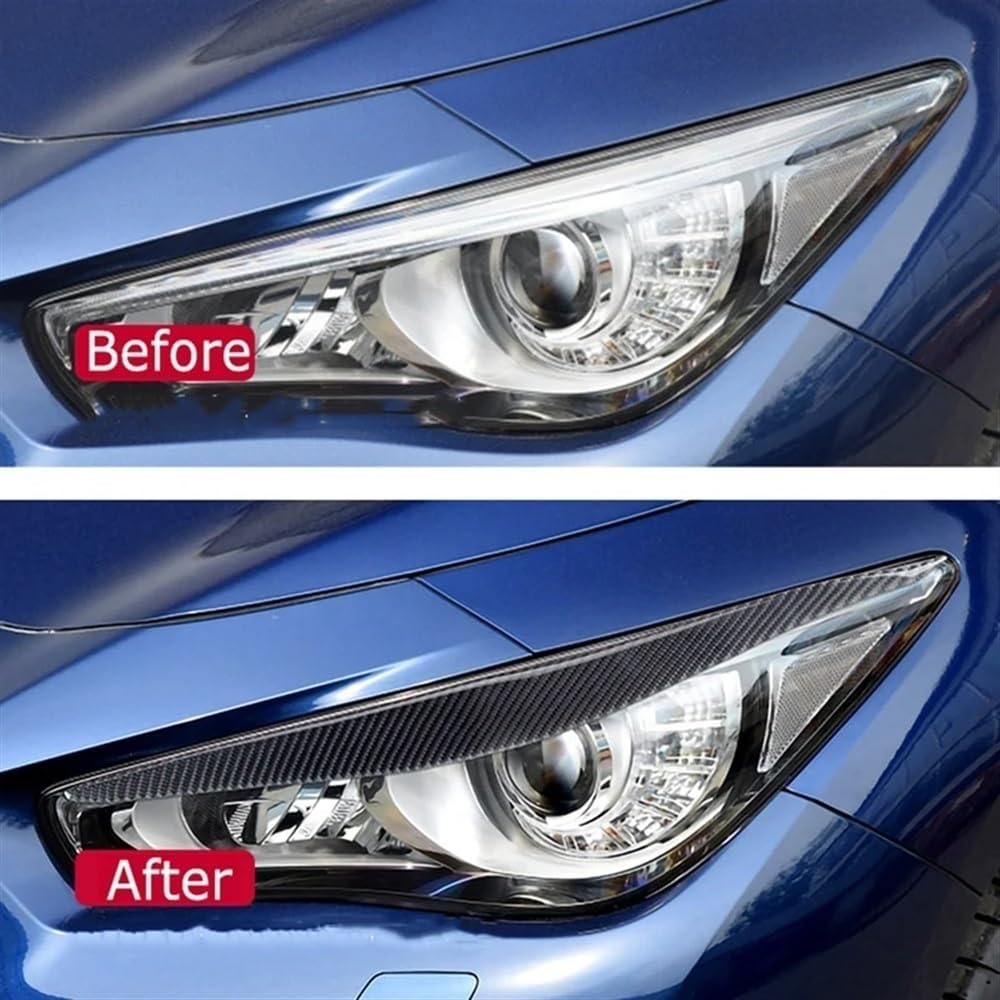 Car Headlight Eyebrow, Carbon Fiber Look Headlight Eyebrow Trim, Compatible for Infiniti Q50 Q60 2014-2019