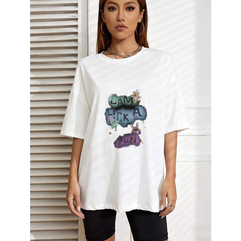 

White Oversized T Shirt With Lam Lick A Fun Print And Cartoon Characters For Casual Wear XXXXL белый