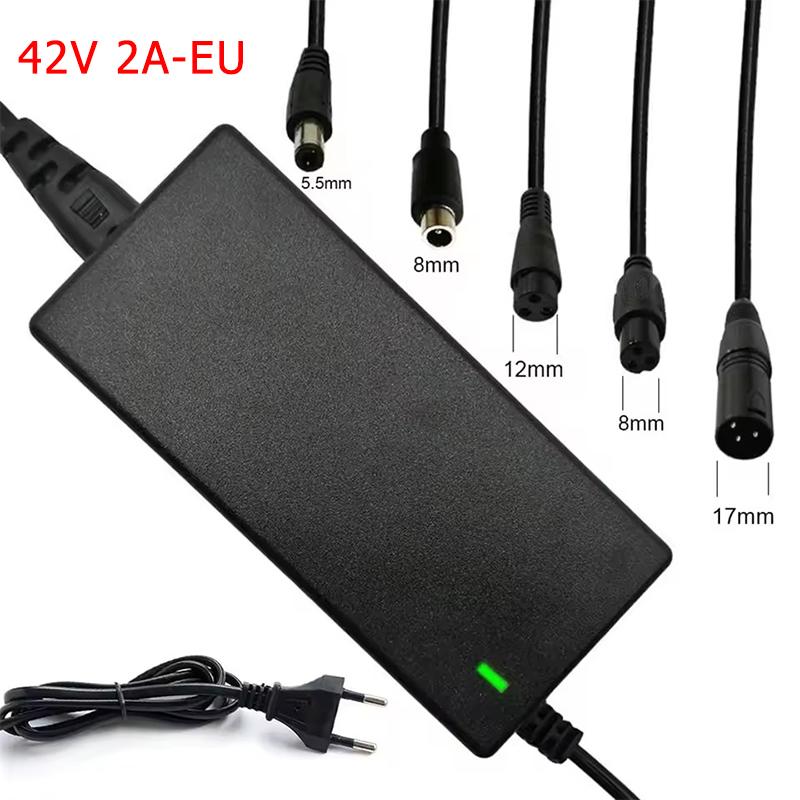 42V 54.6V 2A Lithium Battery Charger Universal 5Plugs Battery Power Adapters For AC100-240V 36V 48V 2A Battery Pack EU / US Plug