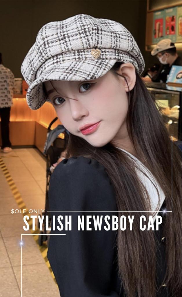 Sole Only Checkered Adjustable Tweed Cute [$ole Only] Casquette, Pattern, Size, Fabric, Motif, Stylish, Women's (White)