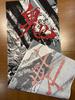 hand towel from the past and featuring the depiction of Watanabe slaying at Rajomon Gate by Yoshitoshi with inscription Ukiyo-e present, Tsuna's