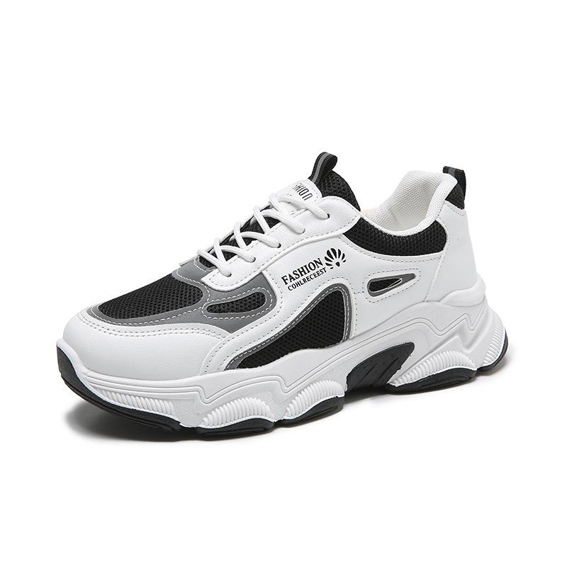 Dad shoes women's ins trendy versatile mesh breathable women's shoes summer dad shoes reflective heightening platform shoes black and white