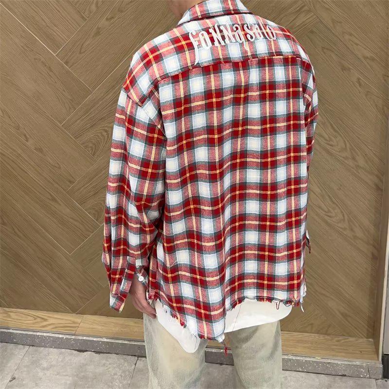 Men's 2023 Spring/Summer Red Plaid Loose-Fit Shirt by American Trendy Brand