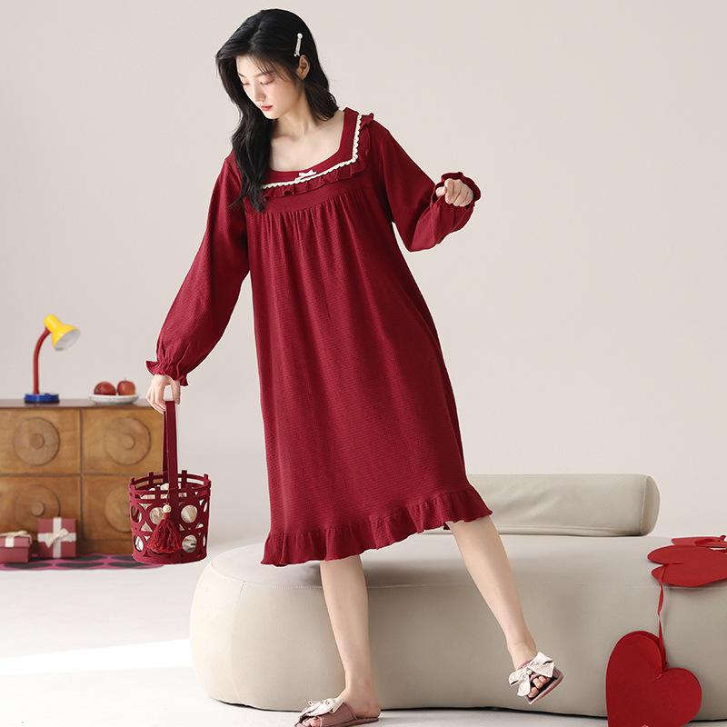 Couple Red Pajamas Spring and Autumn Cotton Pajamas Natal Year Wedding Newlywed Loungewear One Man and One Woman Pajamas