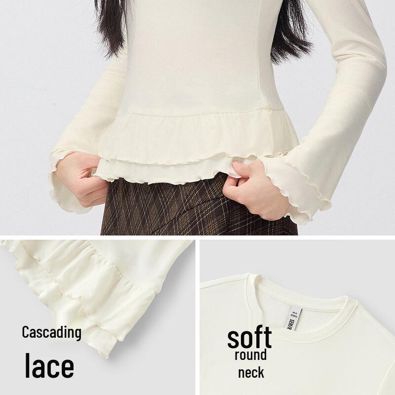 Semir Women's Ruffle Hem Slim Fit Thermal Long Sleeve T-Shirt