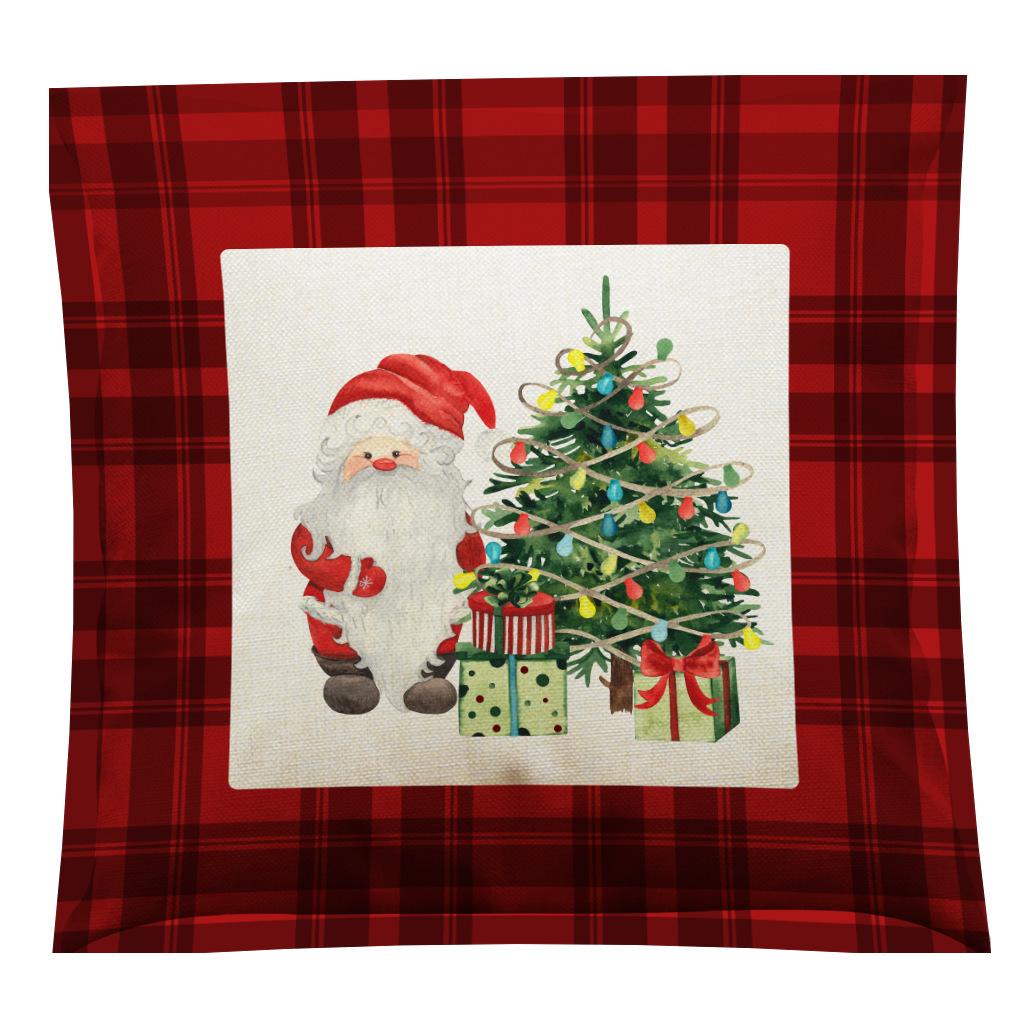 Red Plaid Elk Deep Forest Christmas Pillow Cover Home Sofa Cushion Cover