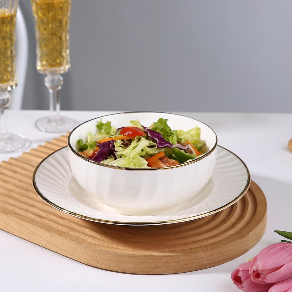 Three-dimensional Relief Style Porcelain Ramen Bowl Bone China Fruit Bowl with Spiral Pattern Decoration Salad Mixing Bowl