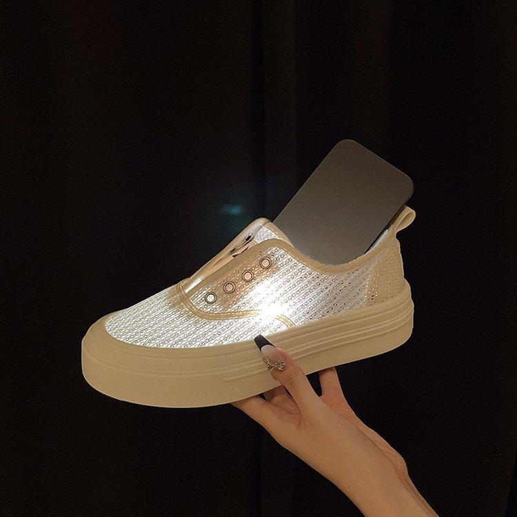 Shining Starry Sky~ 3.5m Huge Soft Easy To Wear 2025 Versatile Breathable Mesh One Pedal Sequined Fisherman White Shoes