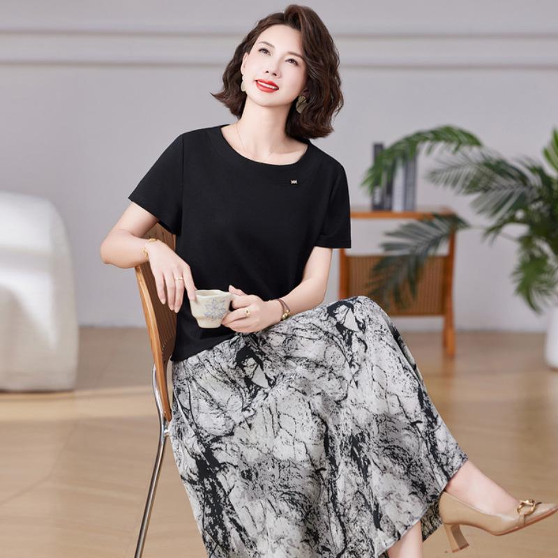 Summer Slim-Fit Short-Sleeve Stylish Skirt Set, Plus Size, Age-Reducing Print