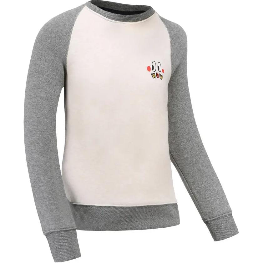 Decathlon soft and comfortable crew neck pullover sweatshirt in grey, children's model.
