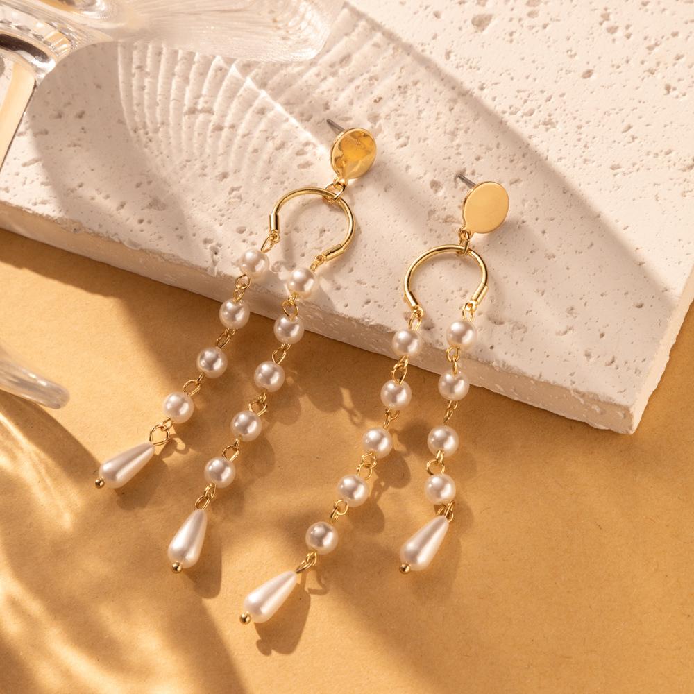 Simple Elegant And Asymmetric Faux Pearl Tassel Earrings Women For