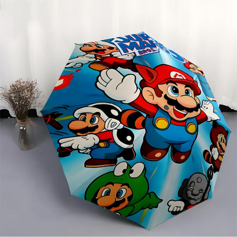 1PC Mario Bros. Super Mario Automatic Folding Umbrella, Automatic Folding Umbrella with 8 Ribs, Convenient for Outdoor Use 058