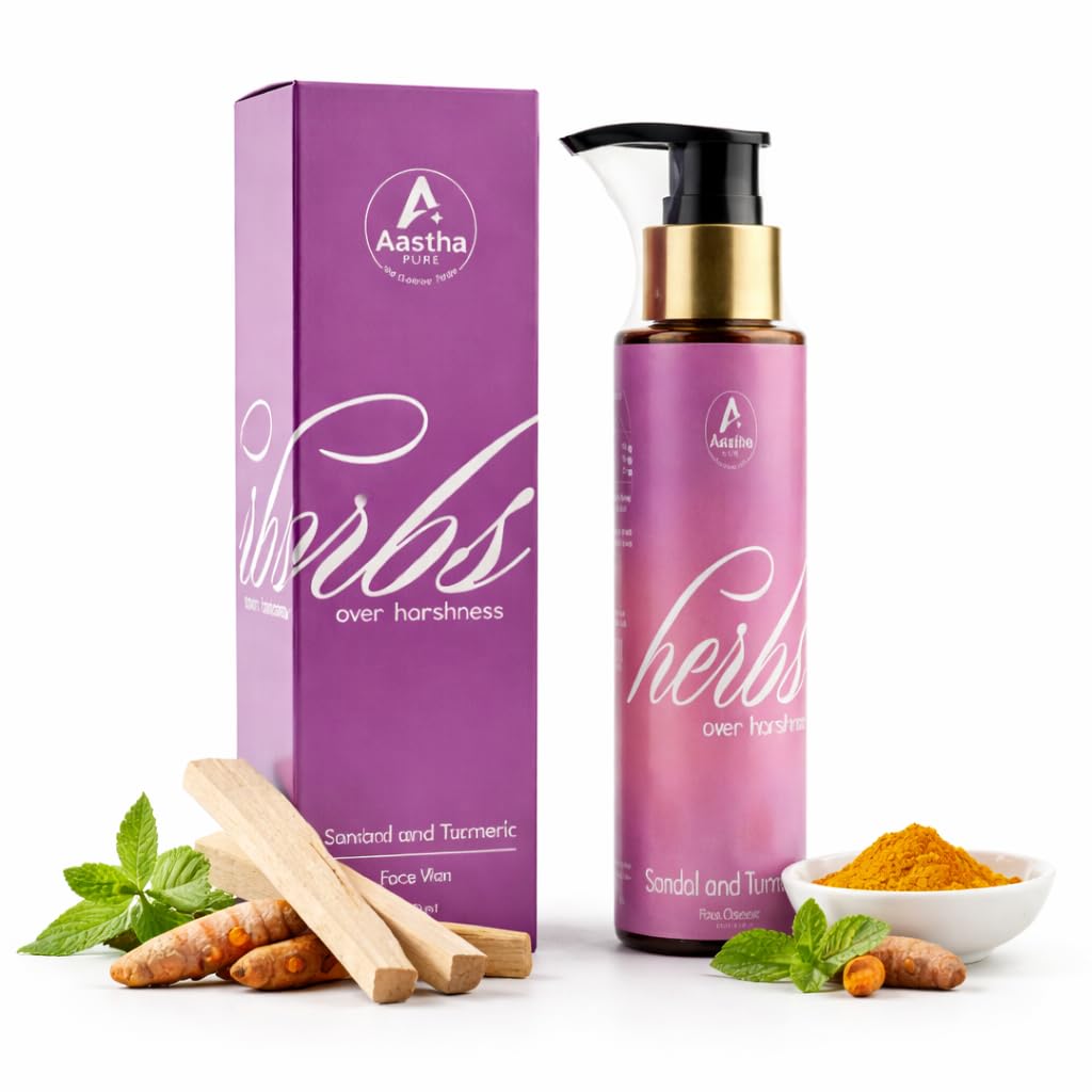 Aastha Pure Sandal and Turmeric Face Wash for Glowing Skin - 100ml | Natural Face Cleanser for Acne, Pimples & Oil Control | Ayurvedic Brightening