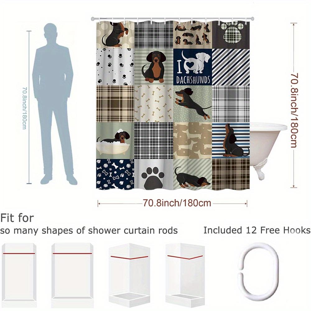 Dachshund Shower Curtain Paw Bones Collage Polyester with Hooks for Dog Lovers Bathroom Decor