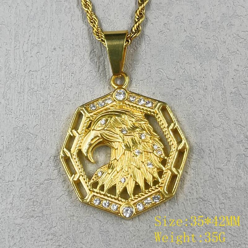 

Hot sale Stainless Steel Men Hip hop hexagram eagle shape pendant necklaces with rhinestone fashion necklace male gifts 20in(50cm)