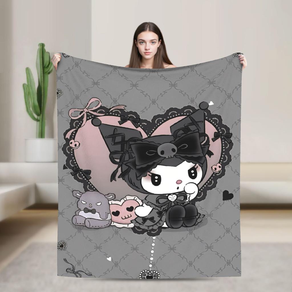Kuromi Cute Cartoon Blankets Flannel Decoration Plaid Breathable Super Warm Throw Blanket for Bed Car Rug Piece