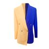 Fashion Colorblock Patchwork Blazer Women Long Sleeve V Neck Suit Dress Spring Autumn Button Woman's Coat