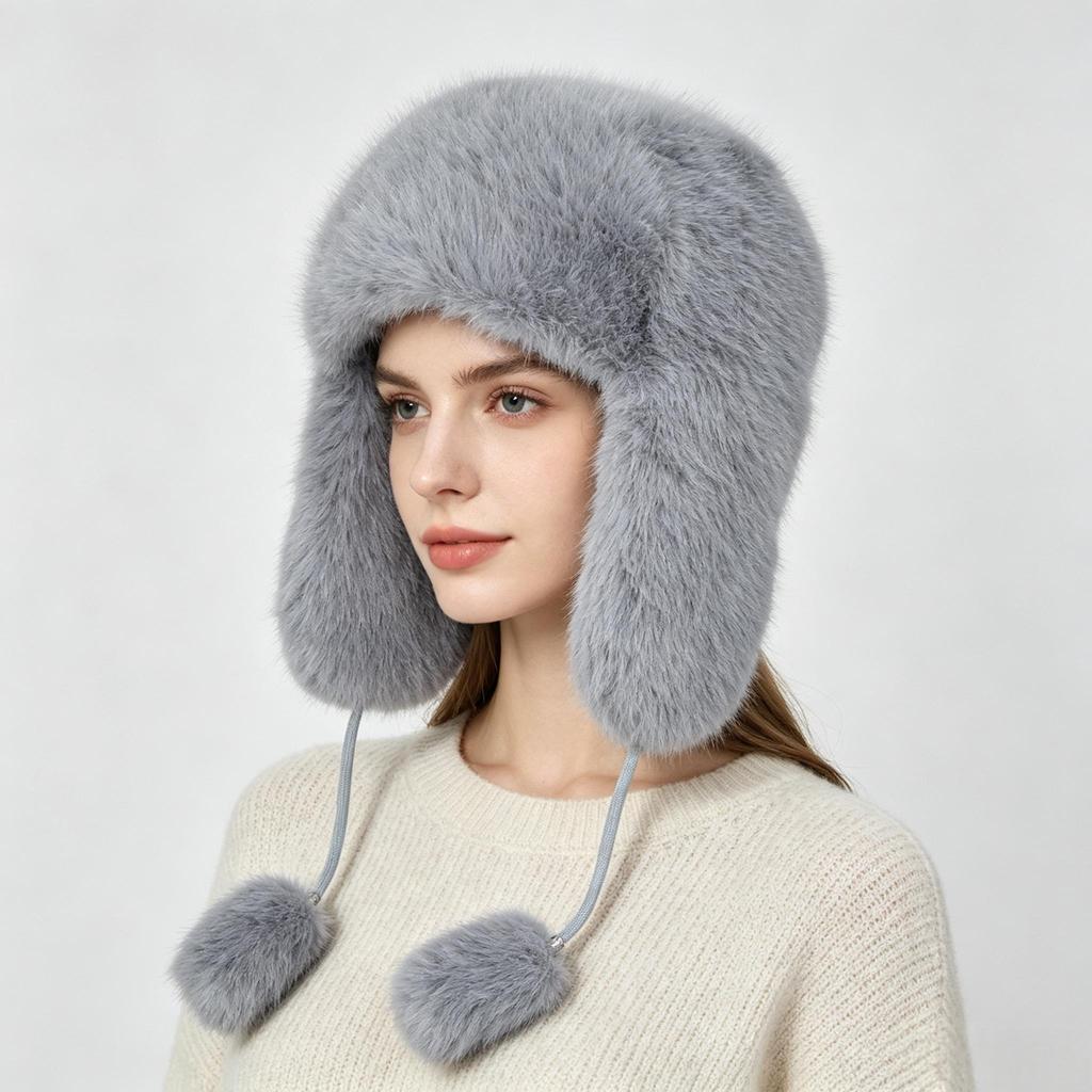 Unisex Faux Fur Aviator Hat Thickened Faux Fox Fur Ushanka with Ear Flaps Warm Winter Outdoor Hat