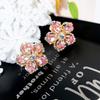 Floral Zircon Silver Needle Earrings With Rose Design For Elegant Women