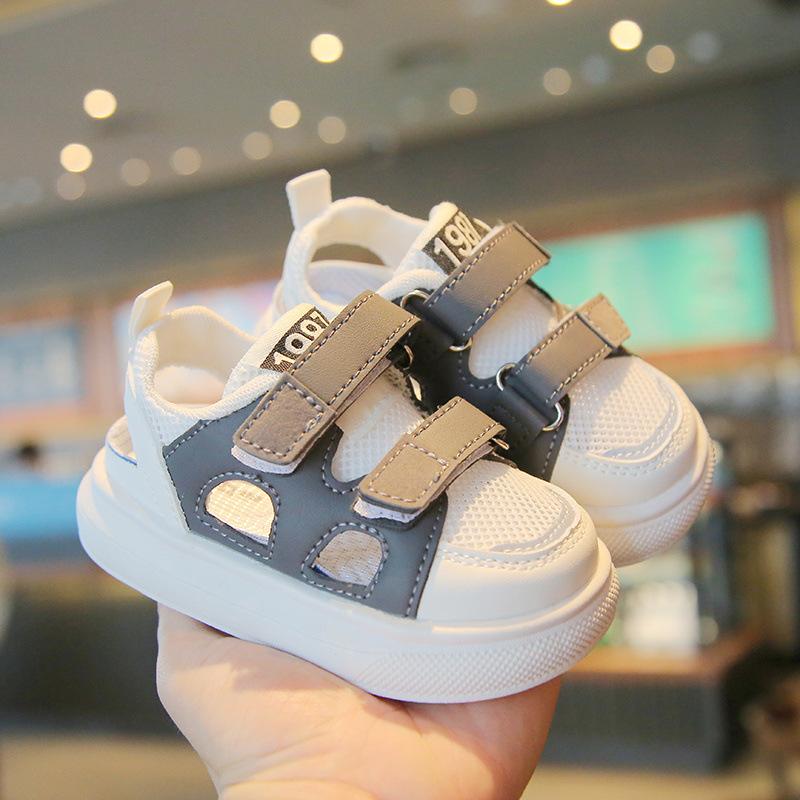 Summer Kids Closed Toe Sandals Boys Girls Soft Sole Non Slip Velcro Baby Toddler Shoes size 15: inner length 12cm серый