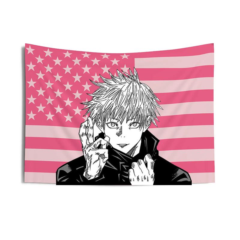 90x150cm Pink American Flag Anime Decorating Wall Tapestry Home Bedroom Anime Spell Return Battle Living Room Bedroom Tapestry