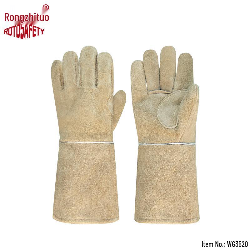 Cowhide Heat & Puncture Resistant Welding Gloves - Fireproof, Wear-Resistant, Ideal for Construction & Camping.