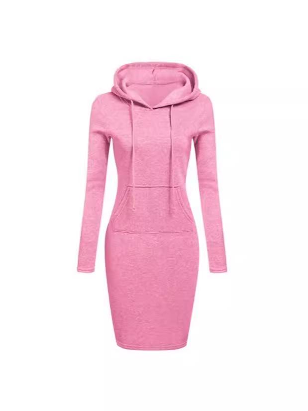 2026 Autumn/Winter European American Women's Solid Color Hooded Long Sleeve Dress