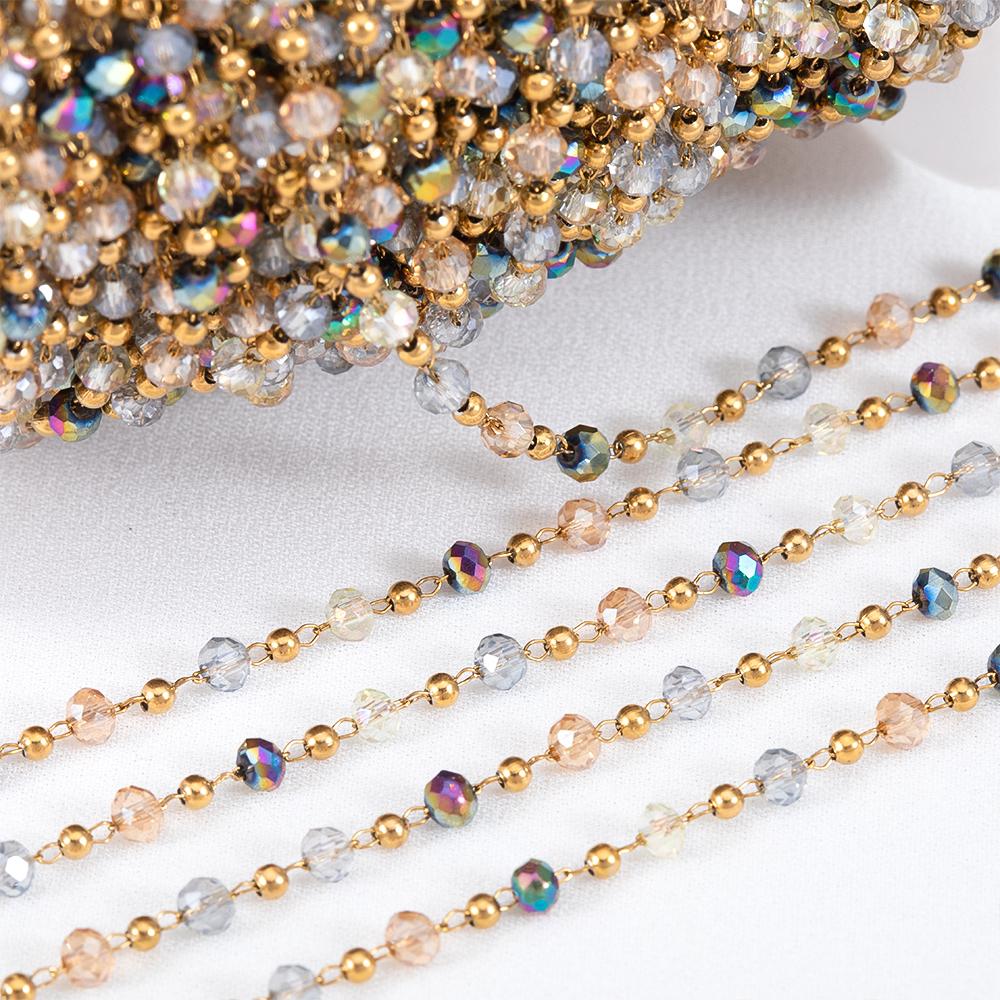 1M Stainless Steel Gold Color Chain Colorful Crystal Beads Chains for DIY Women Necklaces Bracelets Jewelry Making Accessories