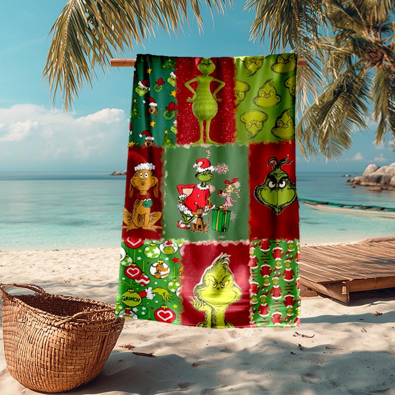 Ultra-Soft Beach Towel with Grinch Theme,Ideal for Pool - Camping, Diving - Perfect Travel Essential, Vibrant Beach Towel.