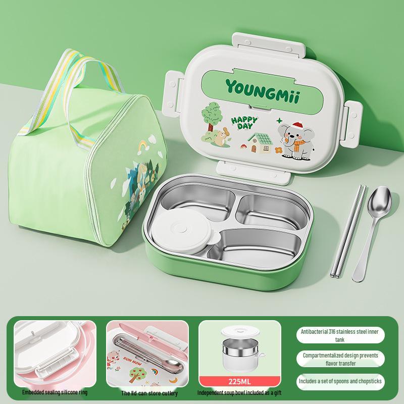 304 Stainless Steel Insulated Bento Box - Student Lunchbox with Food Compartments