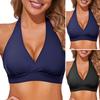 Women Swimming Bra V-Neck Design Lace-up Halter Beach Style Bikini Bra Sexy Solid