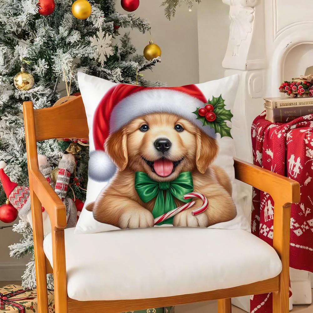 Christmas Atmosphere Animals Pillow Case Silky Short Plush with Invisible Zipper Dustproof Sofa Cushion Cover for Home Decor
