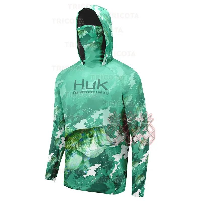 HUK Fishing Shirt With Mask Outdoor Men UV Protection Fishing Hoodie Clothing Long Sleeve Breathable Performance Fishing Jersey